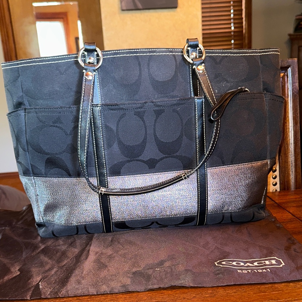Coach Black and Silver Tote Bag